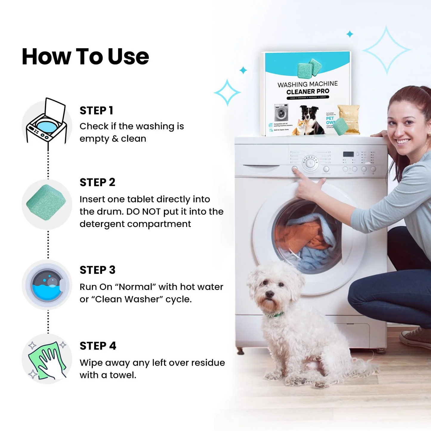 🔥Half Price Now!!🐶Washing machine cleaner tablets: Easily remove pet's hair and mold