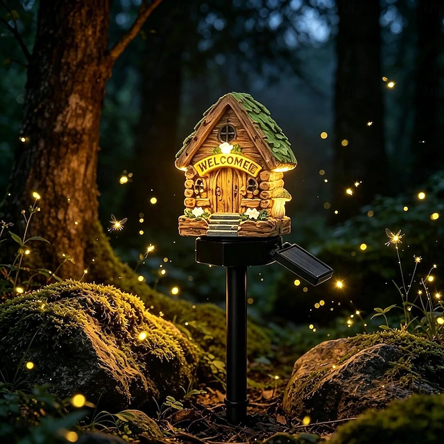 ⭐Zero Electric Bill! All Weather Fairy House Solar Garden Stake Lights