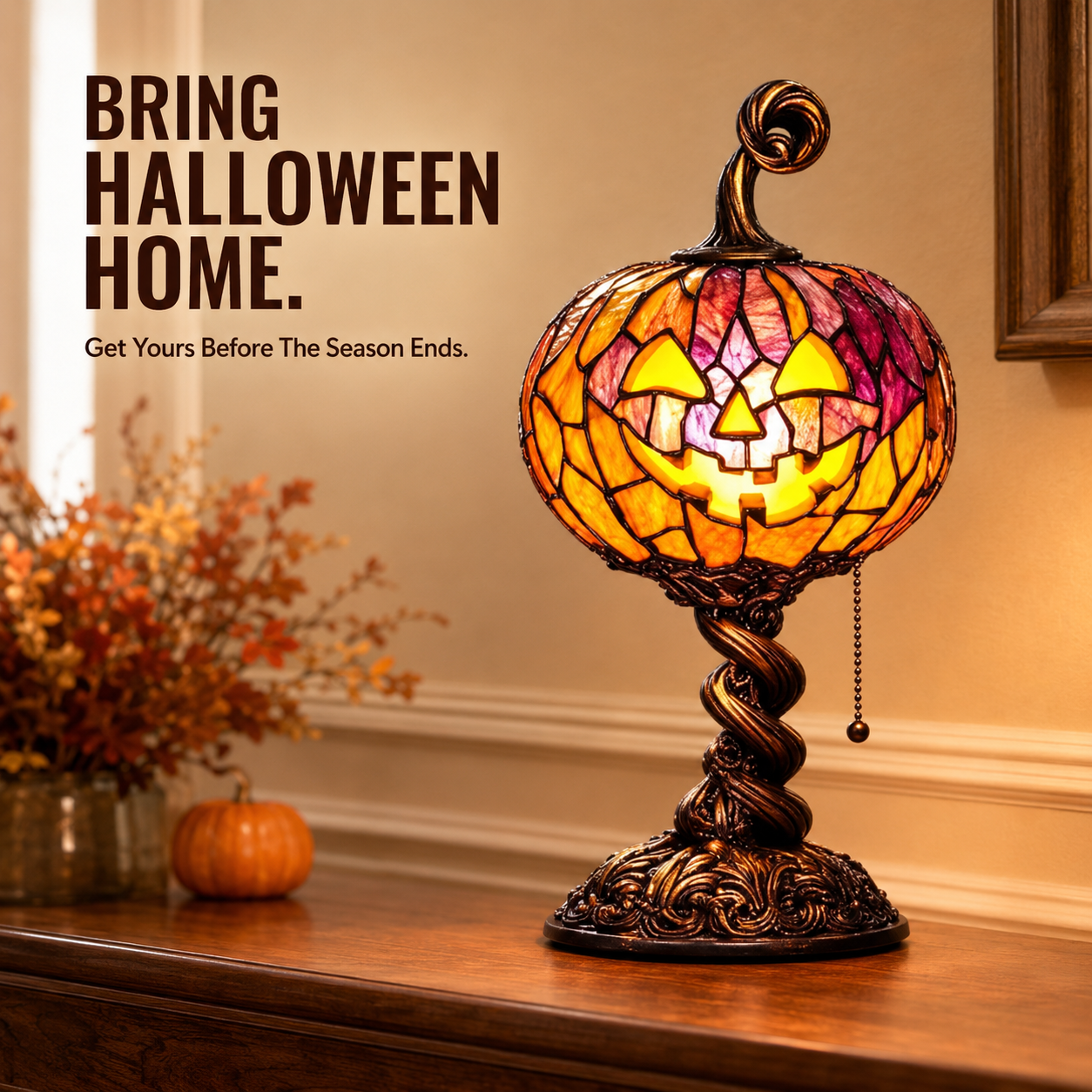 đ Halloween Pumpkin Glow Lamp â Vintage Stained-Glass-Style Table Light