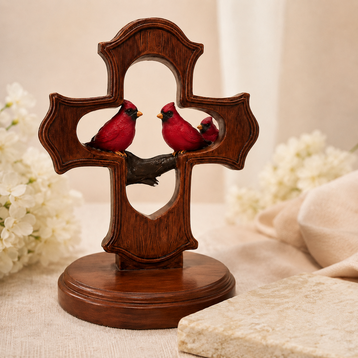 ❤️✝️Handcrafted Cardinal Cross Ornament