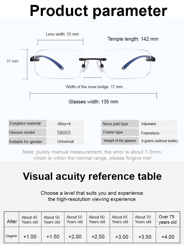 ❤️🔥Metal frameless trimmed high-end reading glasses👓️,imported materials,Limited-time sale 50% Off