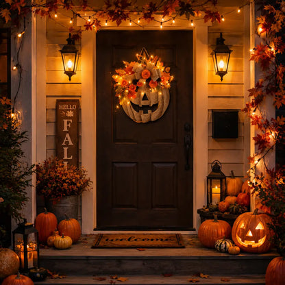 🎉 50% OFF TODAY — 🎃 Burlap Pumpkin Wreath | Lighted & Classic