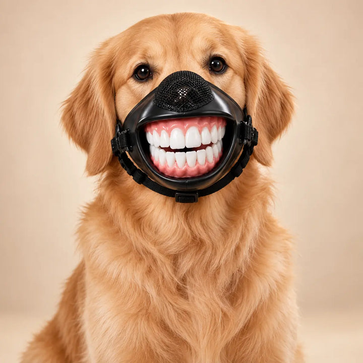 Grinning dog mask front detail