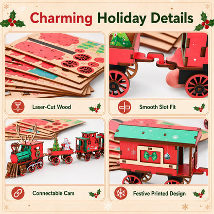 🎄LAST DAY 50% OFF – 🚂DIY Christmas Wooden Train Set – Festive 3D Assembly Puzzle & Holiday Decoration