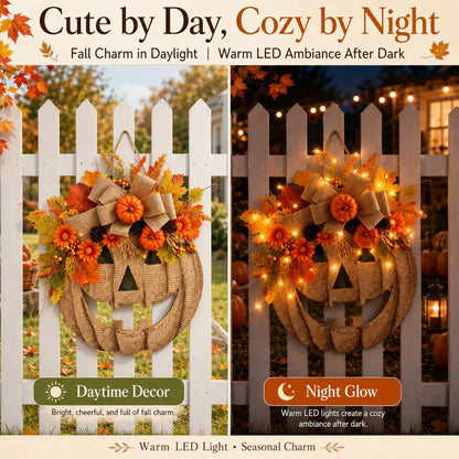 🎉 50% OFF TODAY — 🎃 Burlap Pumpkin Wreath | Lighted & Classic