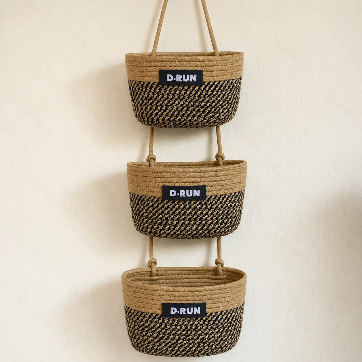 🧺3-Tier Woven Hanging Basket Organizer – Space-Saving Wall Storage for Any Room