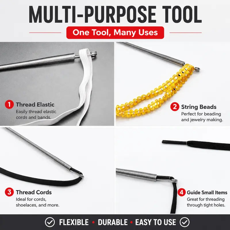 🧵 Flexible Drawstring Threader Tool – 2PCS Stainless Steel Cord Repair Set