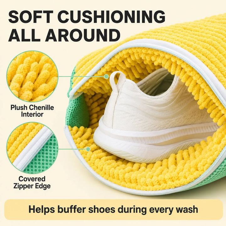 Easy-to-use reusable shoe washing bag