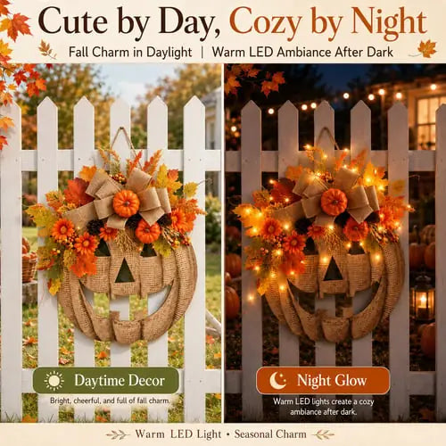 🎉 50% OFF TODAY — 🎃 Burlap Pumpkin Wreath | Lighted & Classic