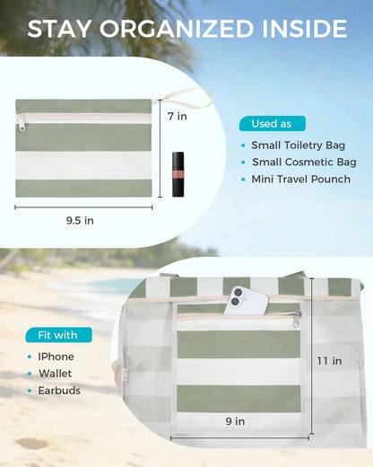 Large Mesh Beach Bag with 40oz Tumbler Pocket and Zipper Closure