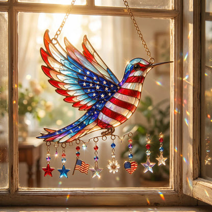 🕊️ Charm Patriotic Hummingbird 🎨 - Personalized Acrylic Window Hanging Suncatcher ✨ | 250th Anniversary Gift 🎁