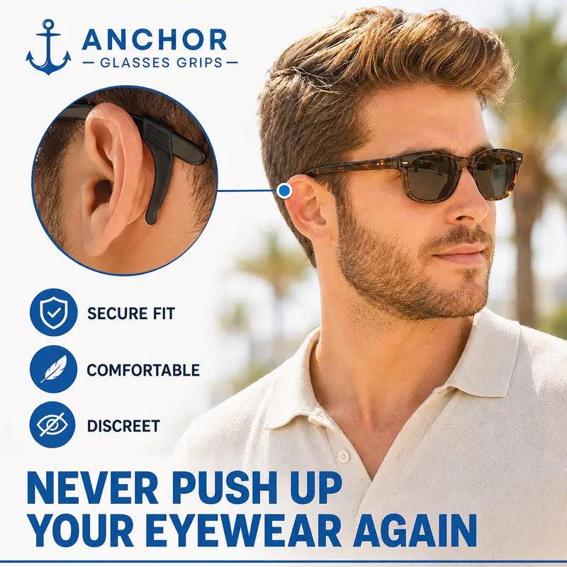 Anchor Glasses Grips - 3 Pack - Anti Slip Eyeglass Holder Ear Grip Sunglasses Retainer Temple Tip Reading Glasses Holder
