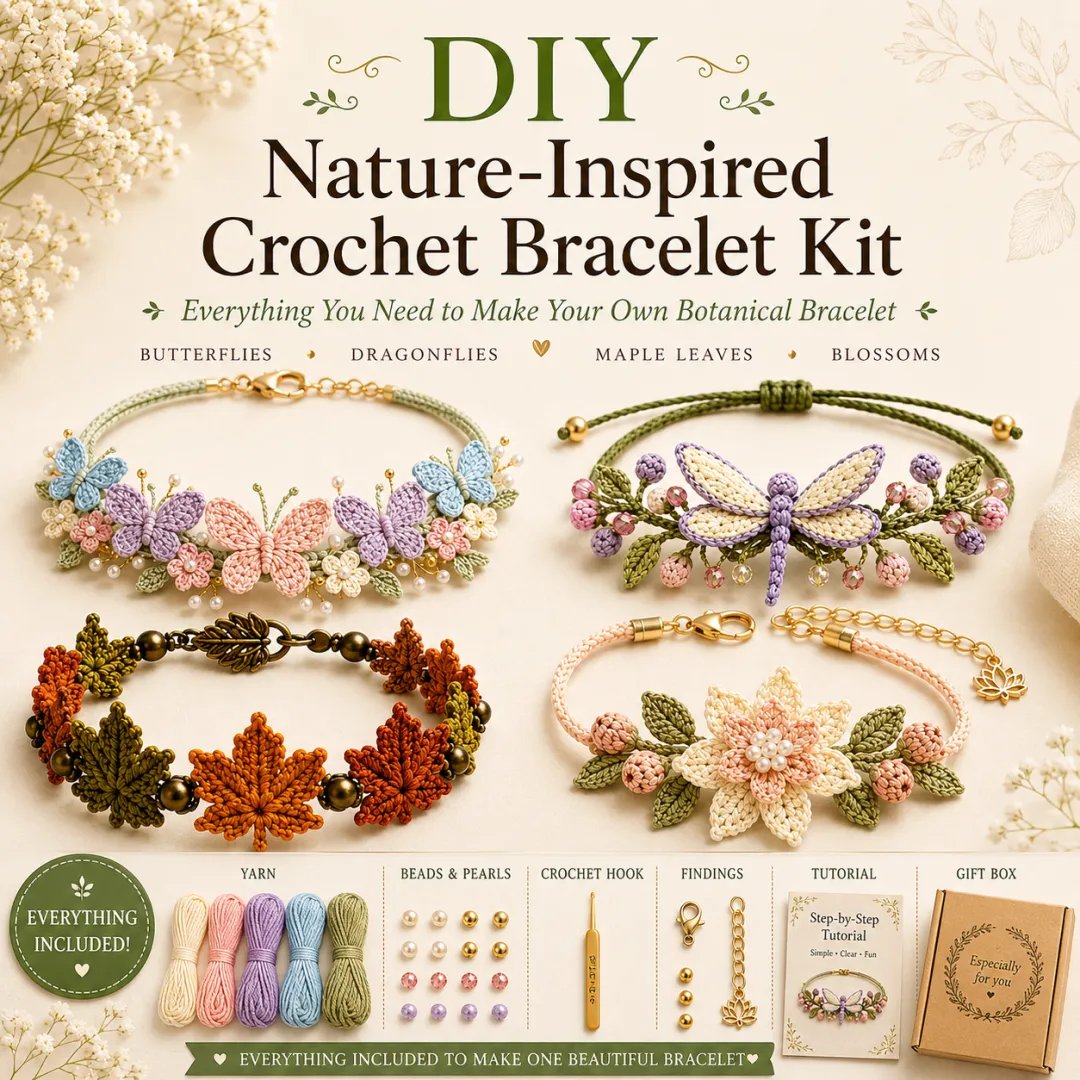 🌿🌸 DIY Nature-Inspired Crochet Bracelet Kit – Create Beautiful Handmade Floral Bracelets