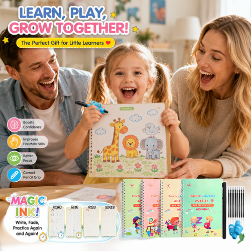 ✏️ Reusable Handwriting Practice Book Set for Kids – 4PCS Magic Writing Workbook