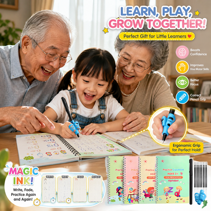 ✏️ Reusable Handwriting Practice Book Set for Kids – 4PCS Magic Writing Workbook