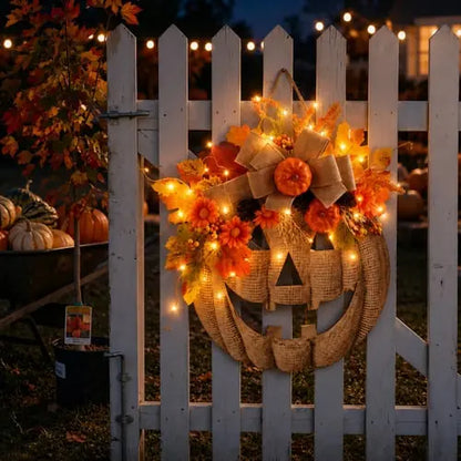 🎉 50% OFF TODAY — 🎃 Burlap Pumpkin Wreath | Lighted & Classic