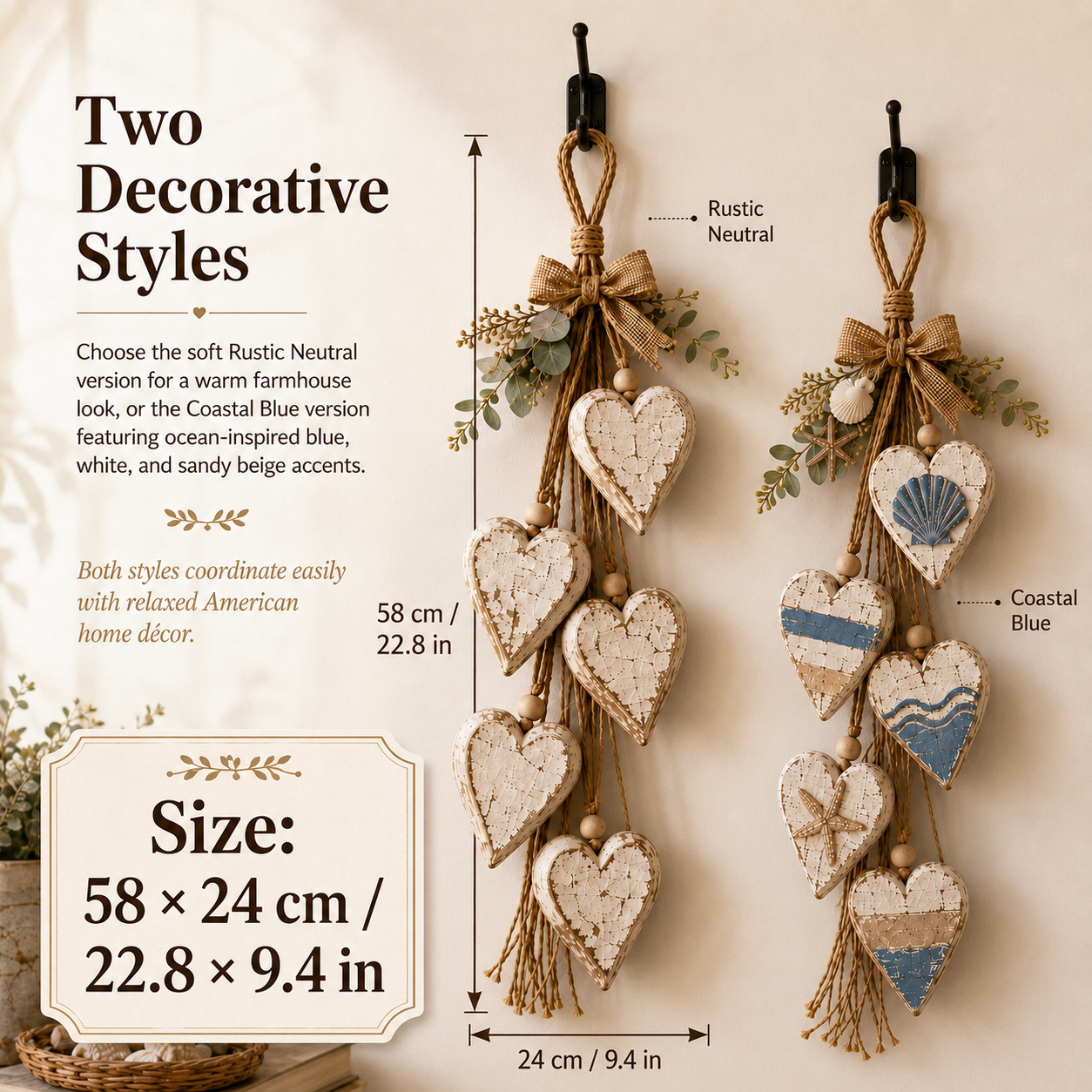 🤎 Handcrafted Hanging Heart Wall Decor – A Heartwarming Gift for Every Home