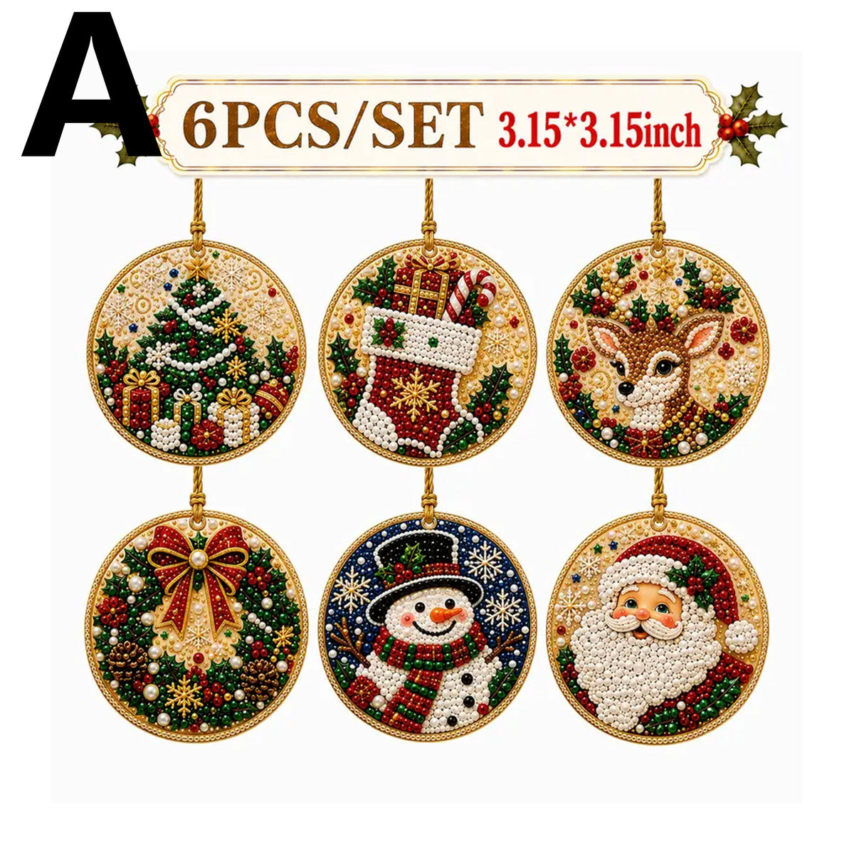 6-Piece Christmas DIY Diamond Painting Ornament Set