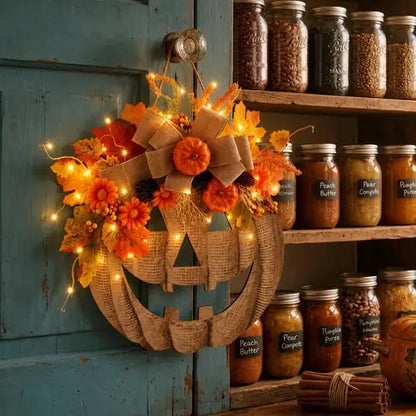🎉 50% OFF TODAY — 🎃 Burlap Pumpkin Wreath | Lighted & Classic