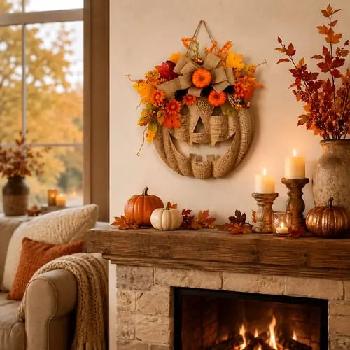 🎉 50% OFF TODAY — 🎃 Burlap Pumpkin Wreath | Lighted & Classic