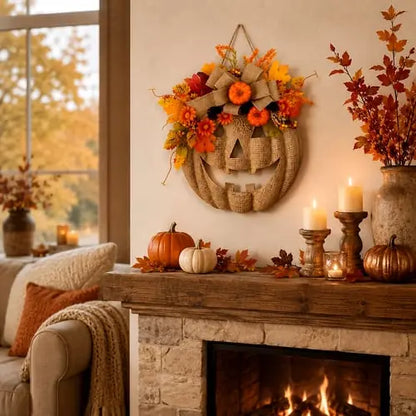 🎉 50% OFF TODAY — 🎃 Burlap Pumpkin Wreath | Lighted & Classic