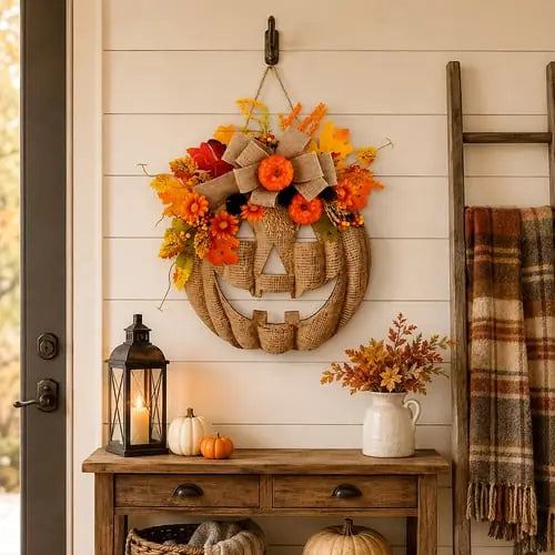🎉 50% OFF TODAY — 🎃 Burlap Pumpkin Wreath | Lighted & Classic