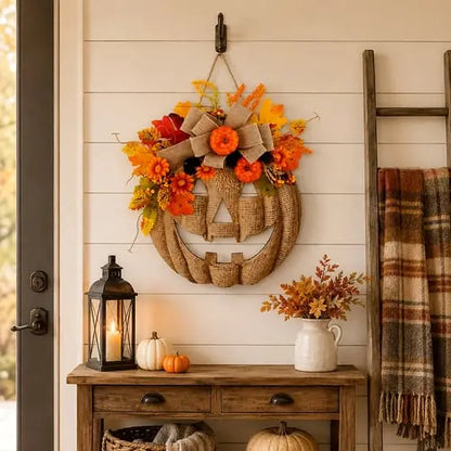 🎉 50% OFF TODAY — 🎃 Burlap Pumpkin Wreath | Lighted & Classic