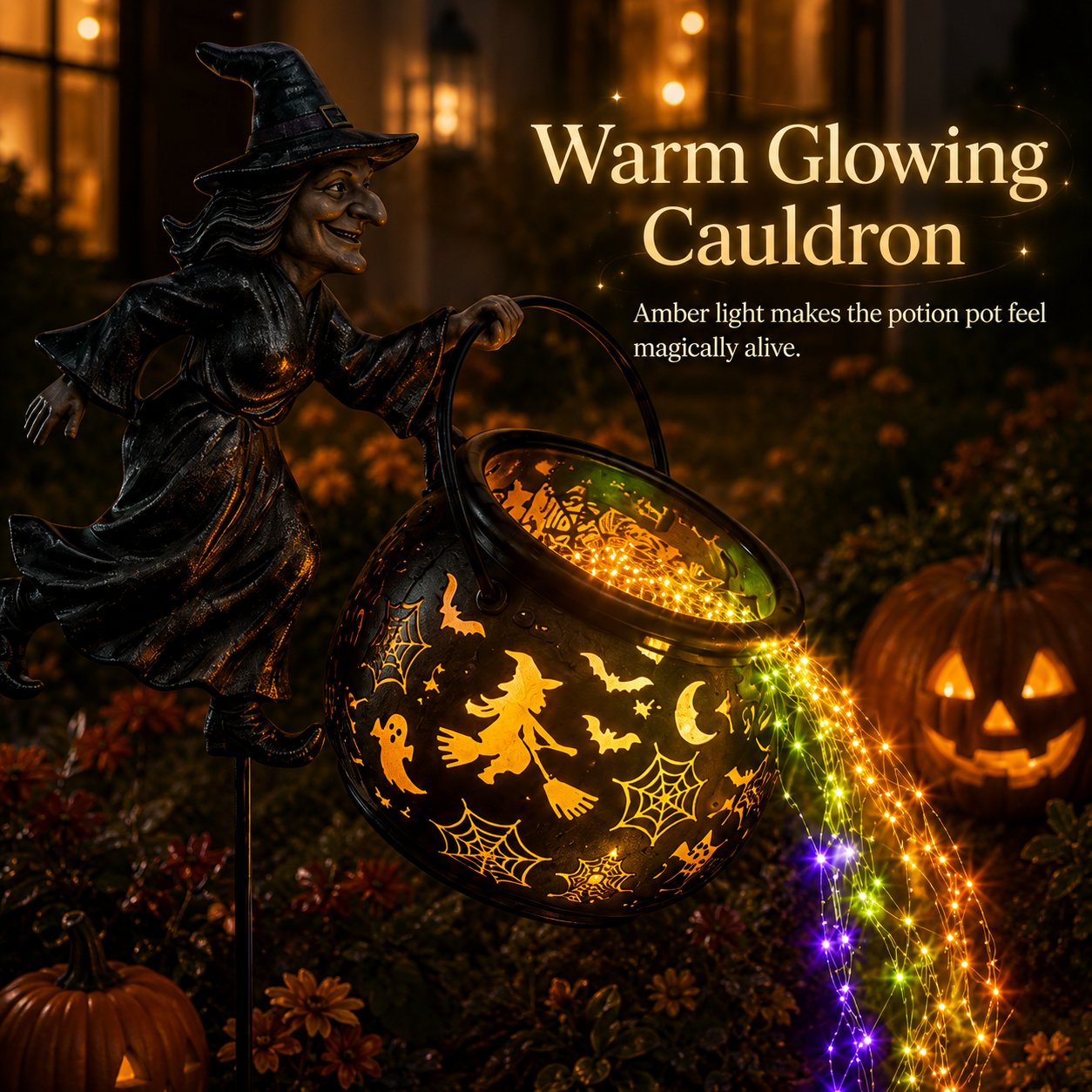 🎃 Halloween Witch Cauldron Solar Garden Light - 🧙Magical Outdoor Halloween Décor