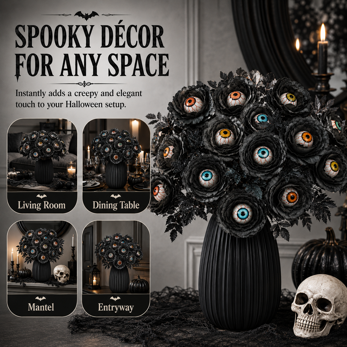 👁️ Creepy Eyeball Flower Bouquet – Gothic Halloween Artificial Floral Centerpiece for Home Décor