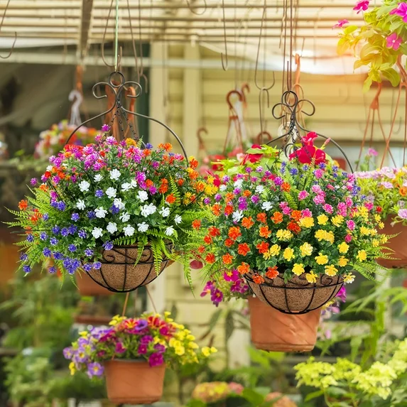 Last Day of Sale! 💐 Artificial Daisy Hanging Basket -🏡 Low Maintenance Outdoor Silk Flower Planter for Patio & Garden