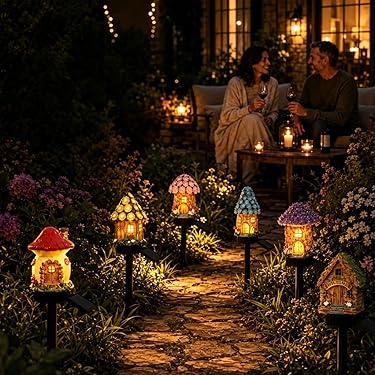 ⭐Zero Electric Bill! All Weather Fairy House Solar Garden Stake Lights