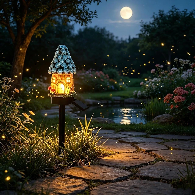 ⭐Zero Electric Bill! All Weather Fairy House Solar Garden Stake Lights
