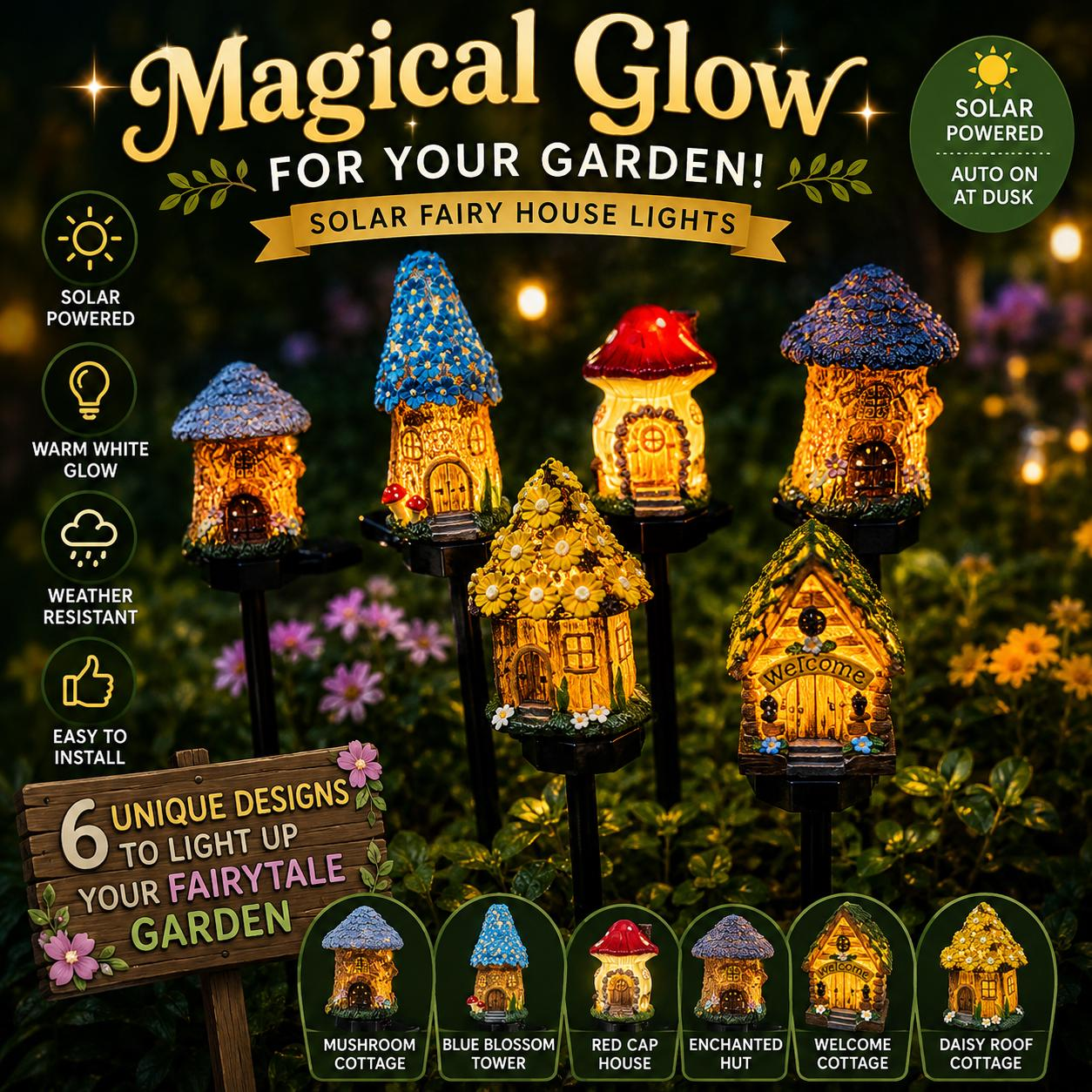 ⭐Zero Electric Bill! All Weather Fairy House Solar Garden Stake Lights