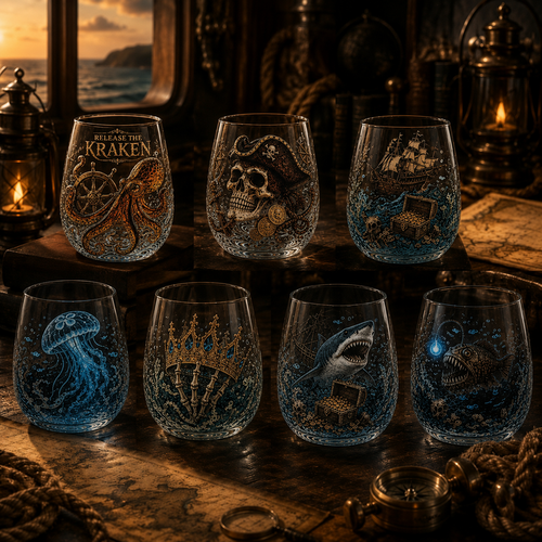 🌊 7-Piece Legendary Ocean Treasure Crystal Set for Whiskey Lovers & Home Bar Collectors ⚓✨