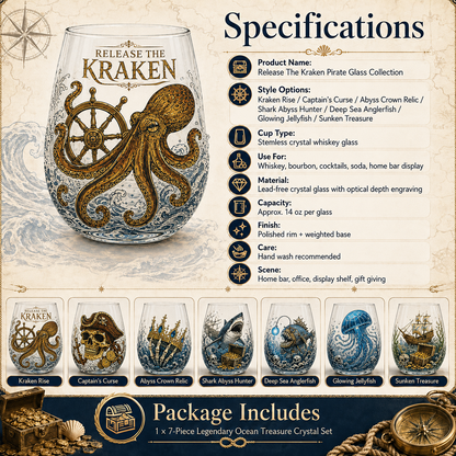 🌊 7-Piece Legendary Ocean Treasure Crystal Set for Whiskey Lovers & Home Bar Collectors ⚓✨