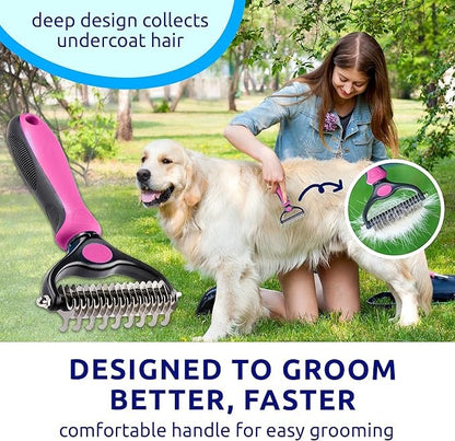 🔥Hot Sale 50% OFF!!🐾Professional Double-Sided Pet Grooming Rake ✨ Undercoat Deshedding Tool for Dogs & Cats 🐶🐱