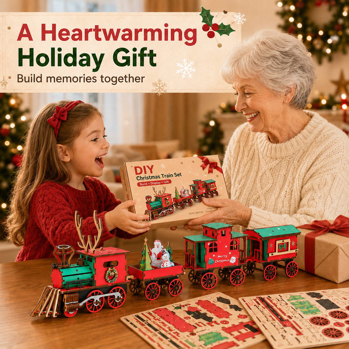 🎄LAST DAY 50% OFF – 🚂DIY Christmas Wooden Train Set – Festive 3D Assembly Puzzle & Holiday Decoration