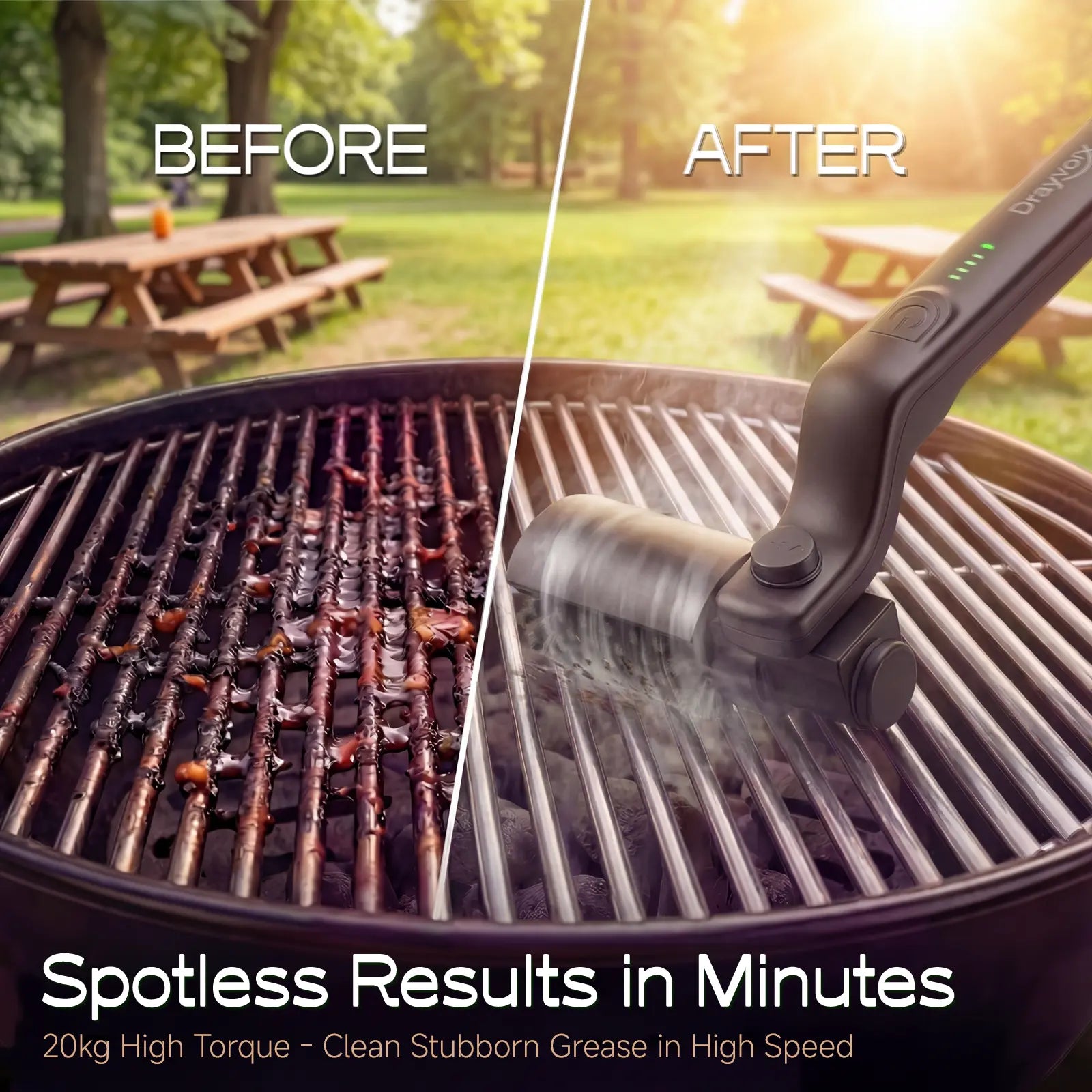 Drayvorx 2-in-1 Cordless Electric Grill Brush, Spin Scrubber with 3-Speed Motor for BBQ Cleaning