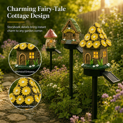 ✨ Solar Mushroom Cottage Garden Light – Warm Fairy-Tale Glow for Flower Beds