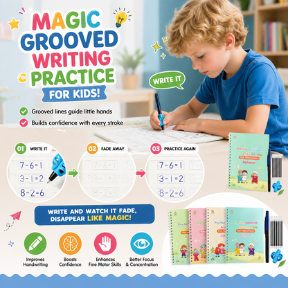 ✏️ Reusable Handwriting Practice Book Set for Kids – 4PCS Magic Writing Workbook