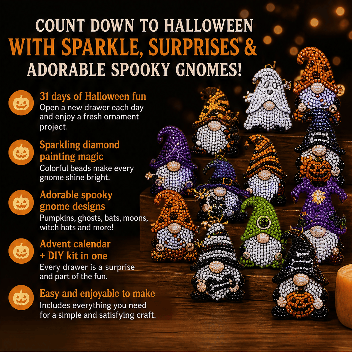 🔥HOT SALE 50% OFF - 🎃✨ 31 Days of Gnome Surprises Halloween Diamond Painting Advent Calendar