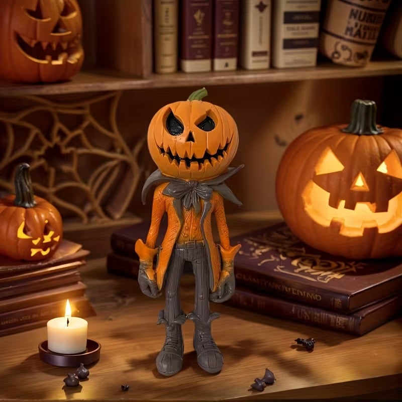 🎁✨️Only $38.98 This Week🌟🎃 Halloween Pumpkin Man Figurine – 👻Whimsical Autumn Tabletop Décor