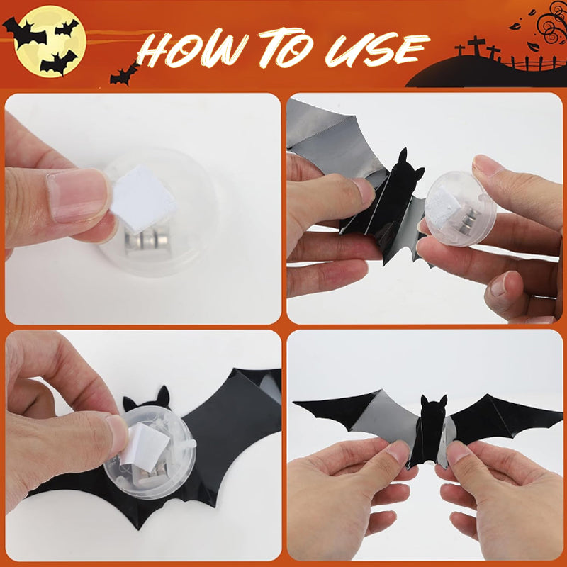 Halloween LED Flying Bat Decorations – Glowing 3D Bat Wall Decor for Porch, Window, Door, Garage & Party Backdrop