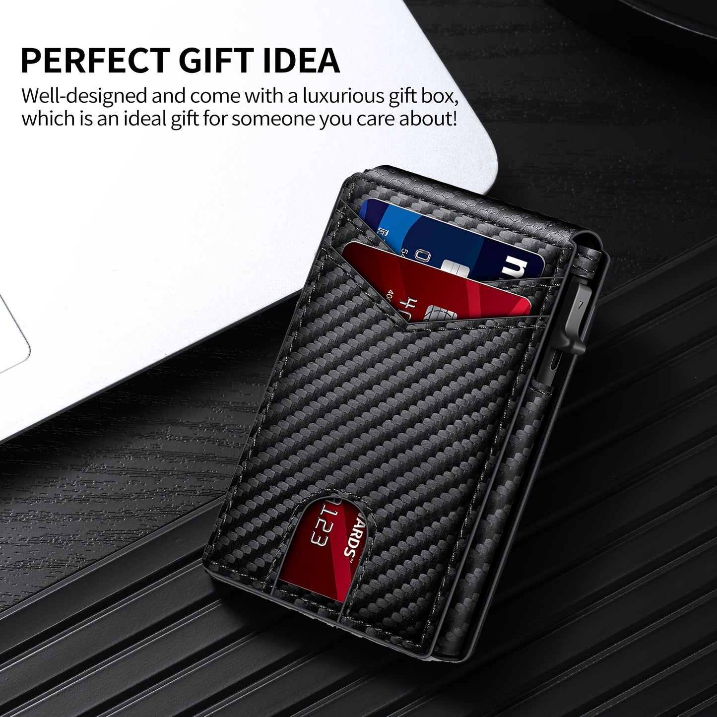Minimalist Men's Slim Wallet: 9 - 13 Cards, Money Clip, ID Window. RFID - Blocking, Aluminum Bifold Pop - Up