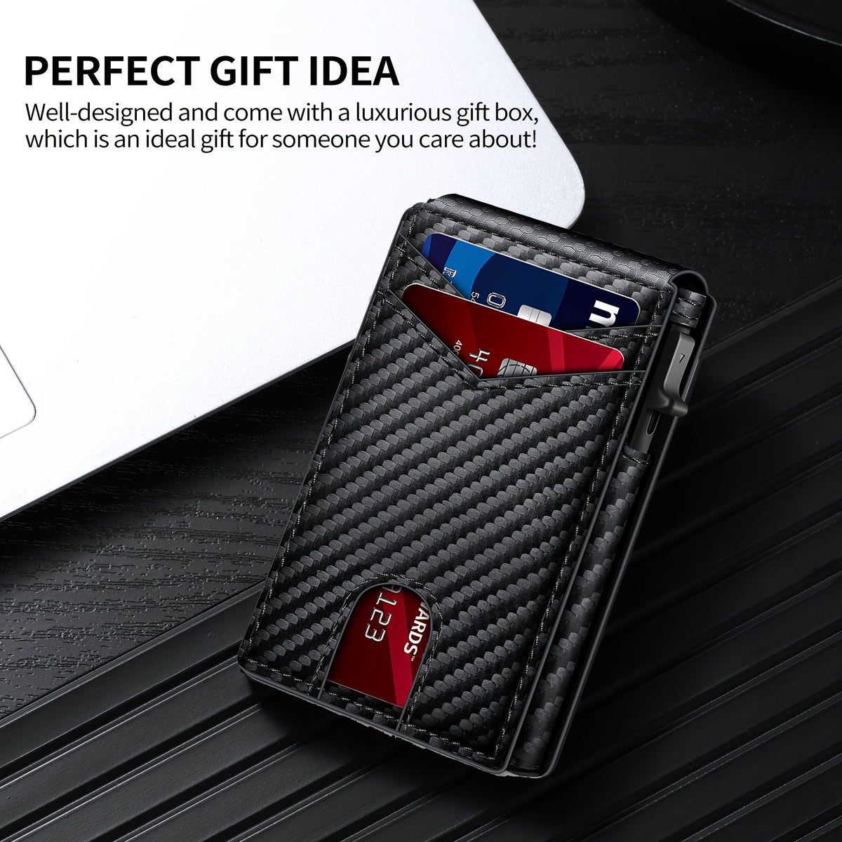 Minimalist Men's Slim Wallet: 9 - 13 Cards, Money Clip, ID Window. RFID - Blocking, Aluminum Bifold Pop - Up
