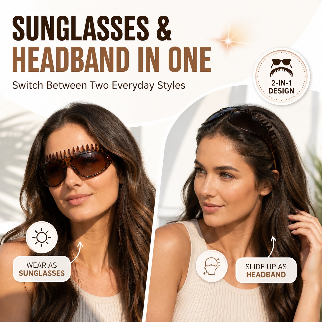 ⭐️Last Day 50% OFF😎 2-In-1 Tortoiseshell Headband Sunglasses – Stylish Shade & Hair Control in Seconds