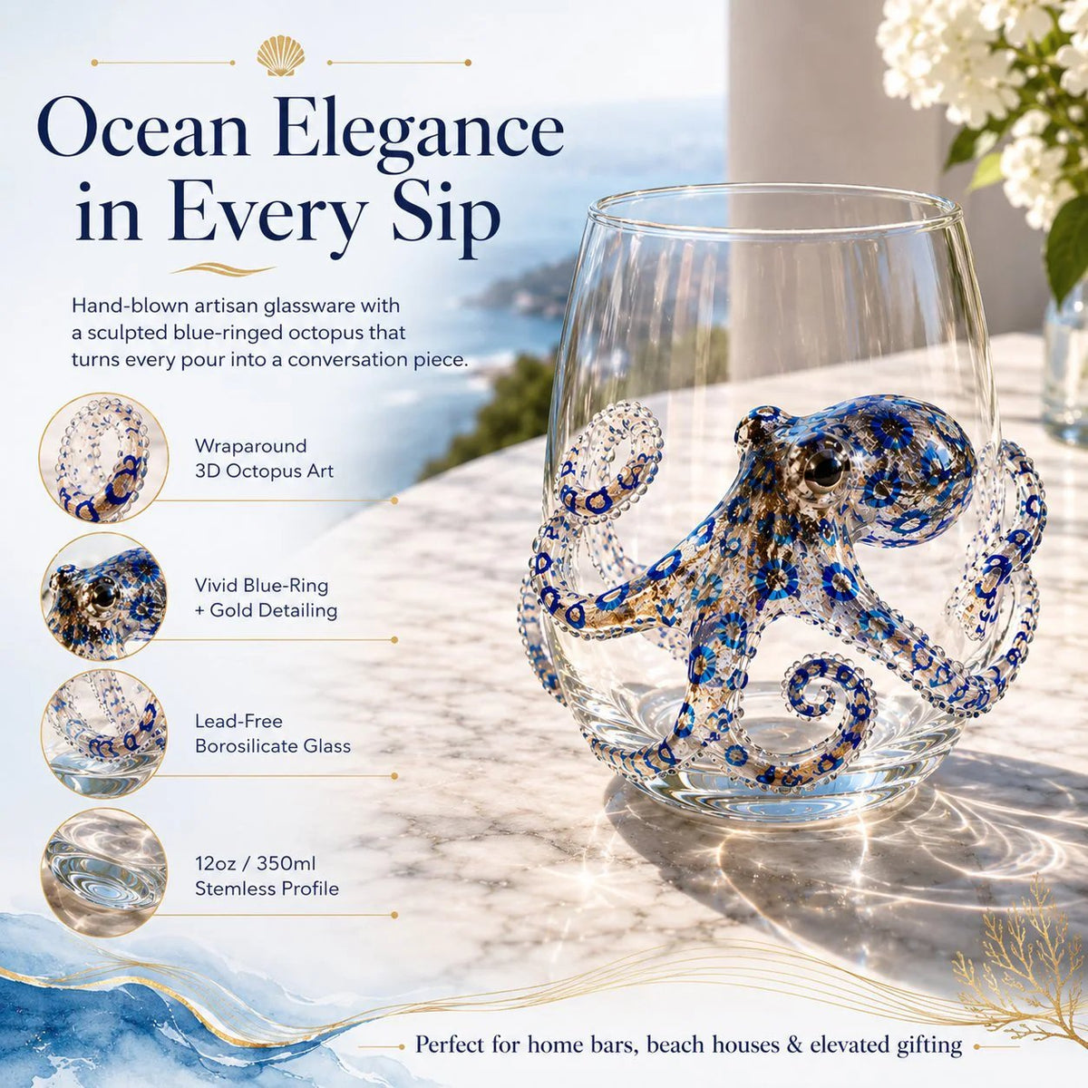 ⏰Last day Promotion 🔥-🎁The Perfect Beach House Gift🌊3D Ocean Animal Artisan Glassware Collection