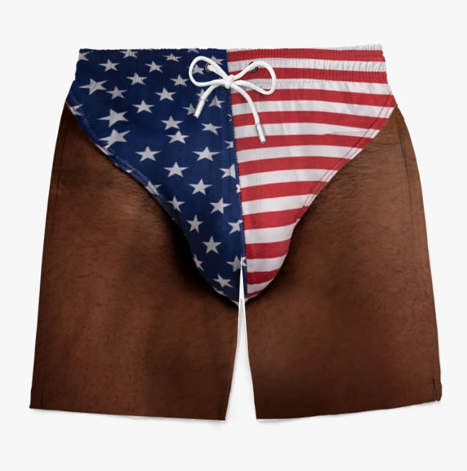 Custom Funny Patriotic Men Swim Trunks - Personalized Summer Vacation And Travel Gifts For Men - Freedom And Chill