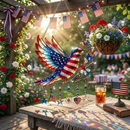 🕊️ Charm Patriotic Hummingbird 🎨 - Personalized Acrylic Window Hanging Suncatcher ✨ | 250th Anniversary Gift 🎁