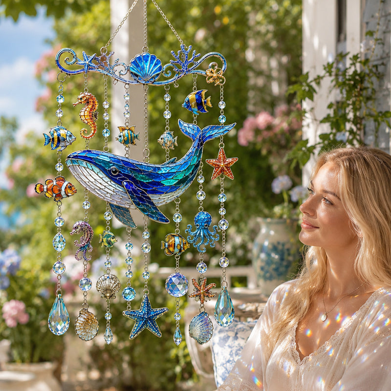 🌊 Sparkling Ocean Suncatcher – Dolphin, Whale & Sea Turtle Hanging Decor ✨